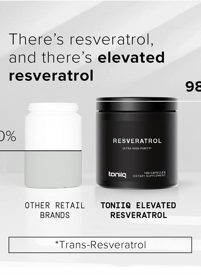 Toniiq - Ultra High Purity Resveratrol Capsules - 98% Trans-Resveratrol - Highly Purified and Highly Bioavailable - 180 Caps Reservatrol Supplement - Image 1