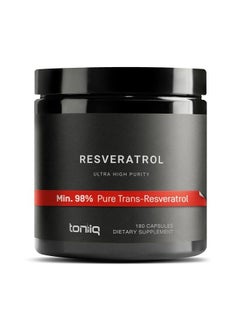 Ultra High Purity Resveratrol Capsules - 98% Trans-Resveratrol - Highly Purified and Highly Bioavailable - 180 Caps Reservatrol Supplement