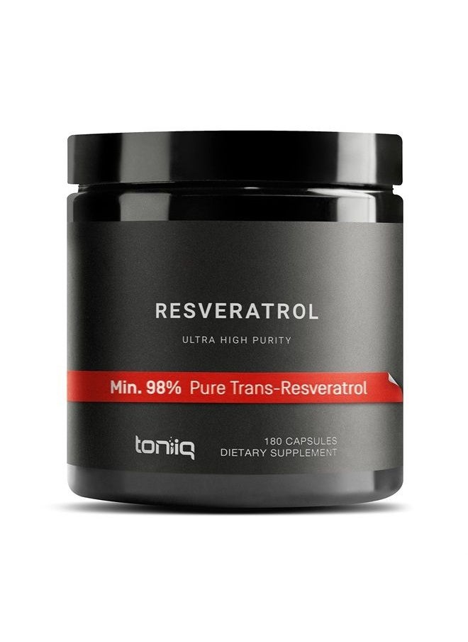 Toniiq - Ultra High Purity Resveratrol Capsules - 98% Trans-Resveratrol - Highly Purified and Highly Bioavailable - 180 Caps Reservatrol Supplement - Image 1