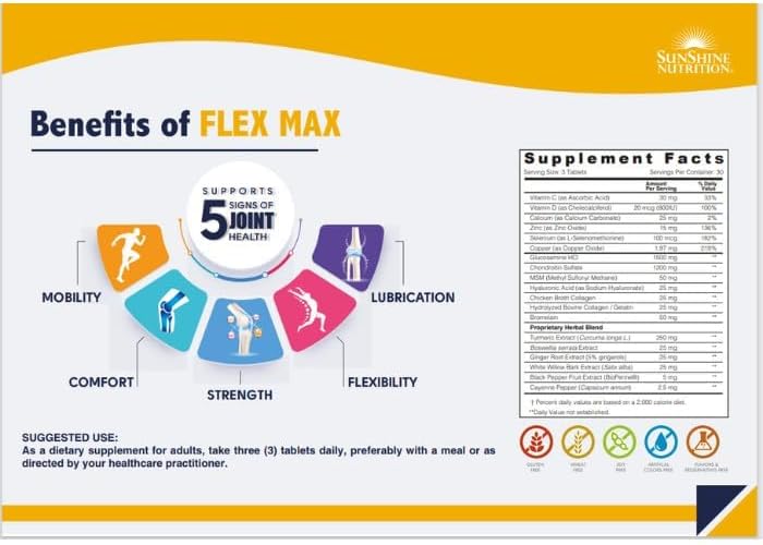 SUNSHINE NUTRITION Flex Max Glucosamine + Chondroitin + Herbs Supplement | Supports Joint Health, Flexibility, Mobility, and Lubrication, 90pcs - Image 3