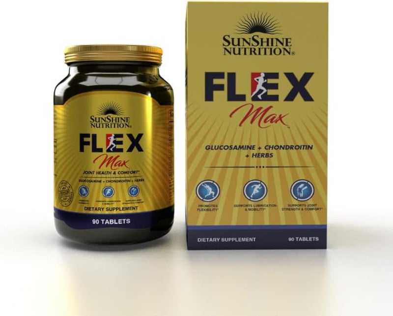 SUNSHINE NUTRITION Flex Max Glucosamine + Chondroitin + Herbs Supplement | Supports Joint Health, Flexibility, Mobility, and Lubrication, 90pcs - Image 1