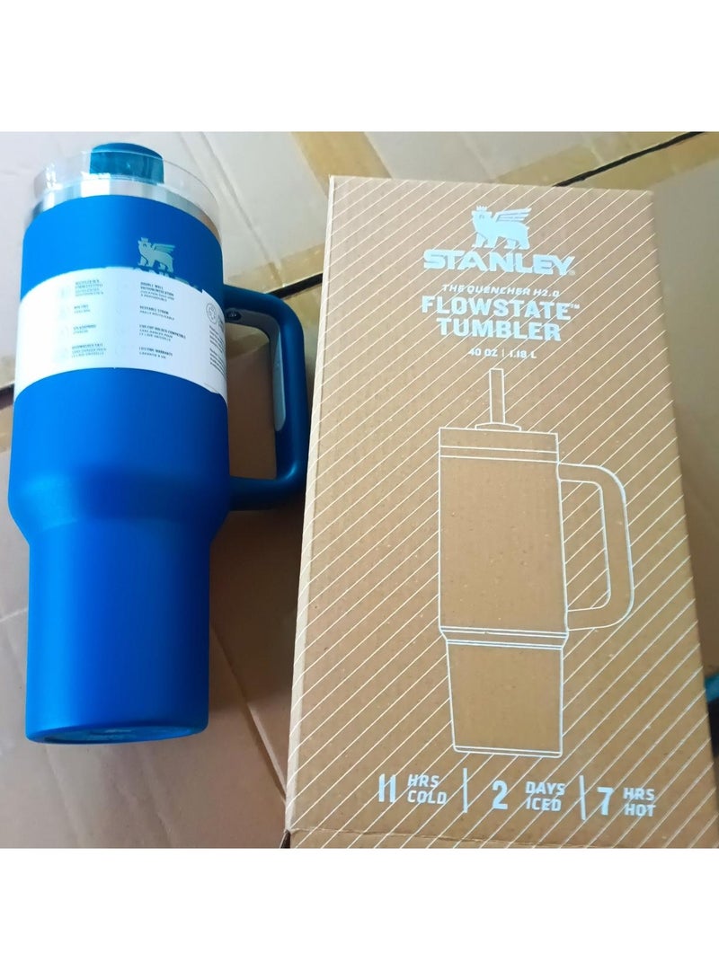 ستانلي كوب ستانلي كوينشر H2.0 فلو ستيت معزول بتفريغ الهواء من الفولاذ المقاوم للصدأ مع غطاء وقشة للماء والشاي المثلج أو القهوة والعصائر وغيرها، أزرق (40 أونصة، 1.18 لتر) - Image 4