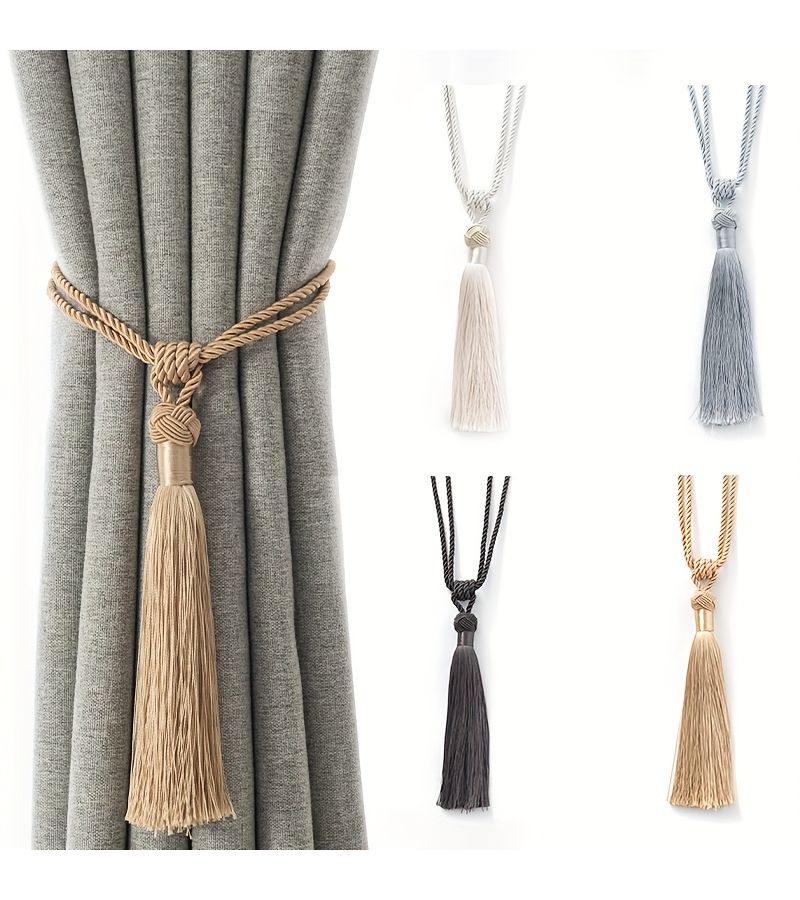 White Curtain Tiebacks with Tassels Modern Minimalist Home Decor 2Pcs - Image 1