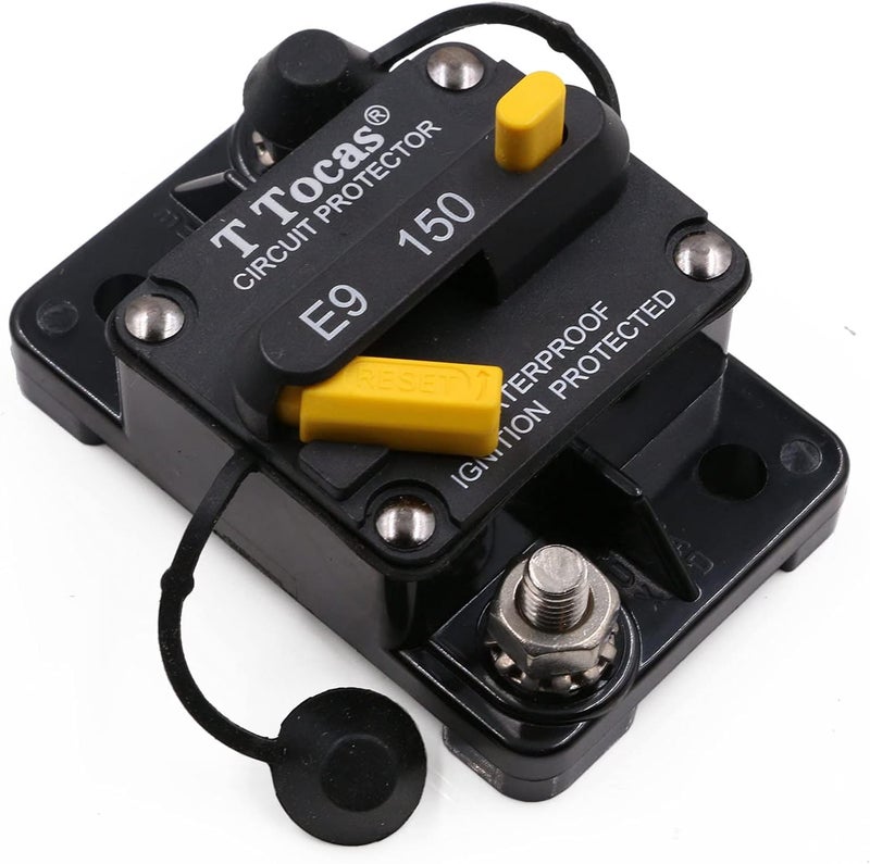 T Tocas 150 Amp Circuit Breaker with Manual Reset, Ignition Protected, 12V- 48V DC, Water Resistant (150A) | Switchable, Waterproof IP67, Surface Mount for Automotive Car Audio RV Truck Solar Battery System | UL Certified - Image 1