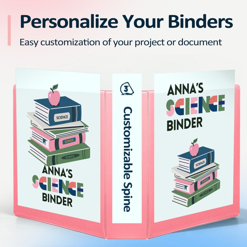 Sooez BinderX Extra Durable 3 Inch 3 Ring Binder, D-Ring Large Binder, Holds 670 Sheets of 8.5x11 Paper, Customizable View Cover with Inside Pocket, Heavy Duty 3 Ring Binder for School, Pink - Image 5
