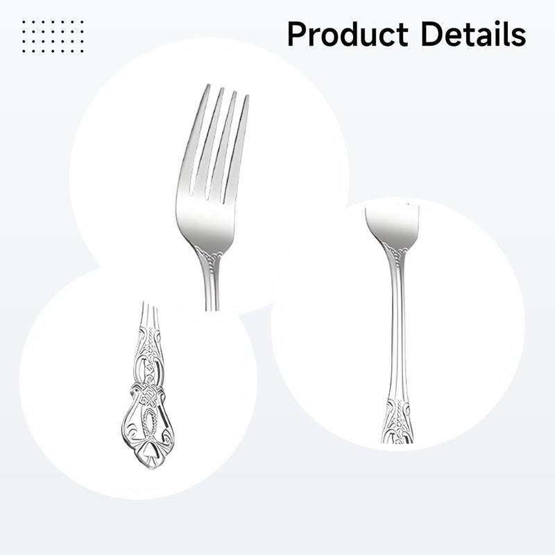 6 Pcs Royal Flatware Set, Stainless Steel Vintage Cutlery With Steak Knives, Forks, Spoons, Retro Silverware Embossed Detailing, Dinnerware For Home Or Hotel - Image 5