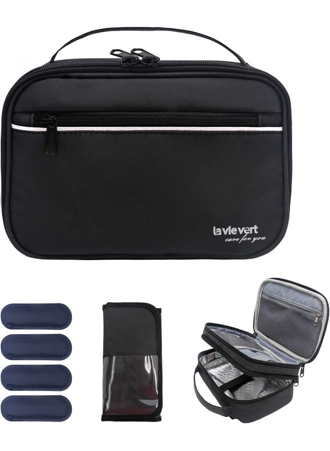 Lavievert حقيبة سفر لافيفرت لمرضى السكري لحمل الأنسولين - حقيبة تبريد للأدوية الخاصة بالسكري مع حزام كتف و4 أكياس ثلج - سوداء - Image 1