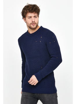 Cool Tarz Cool Style Navy Blue Men's Destroyed Model Knitwear Sweater  - Image 2