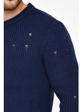 Cool Tarz Cool Style Navy Blue Men's Destroyed Model Knitwear Sweater  - Image 3