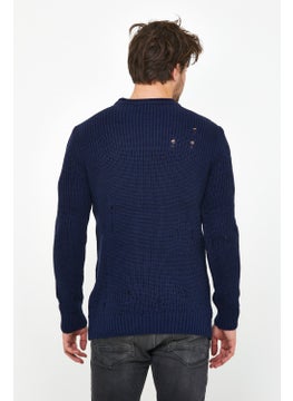 Cool Tarz Cool Style Navy Blue Men's Destroyed Model Knitwear Sweater  - Image 5