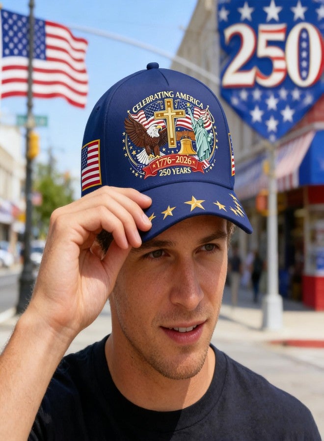 singwe 250 Anniversary USA Hat Eagle & Liberty & Cross 1776-2026 United States 250th Hats Patriotic Patterned Baseball Cap for Men Women Blue - Image 5