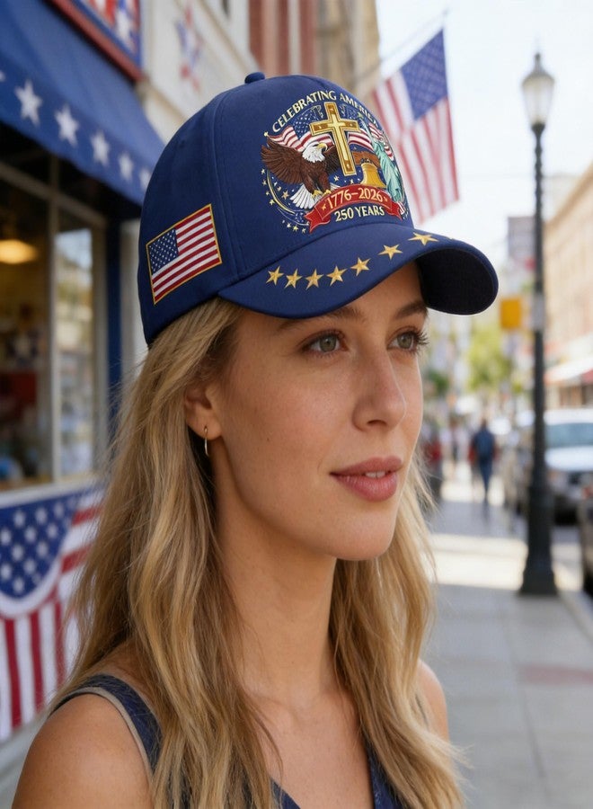 singwe 250 Anniversary USA Hat Eagle & Liberty & Cross 1776-2026 United States 250th Hats Patriotic Patterned Baseball Cap for Men Women Blue - Image 4