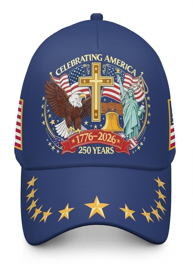 singwe 250 Anniversary USA Hat Eagle & Liberty & Cross 1776-2026 United States 250th Hats Patriotic Patterned Baseball Cap for Men Women Blue - Image 1
