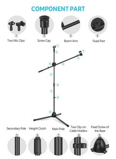 ZERIFAM Mic Stand, Double Support Tripod Microphone Stand, Floor Boom Mic Stand Height Adjustable from 29.5" to 59" with 2 Mic Clips for Singing Stage Performance Party Mic Mount  - Image 3