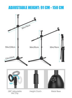 ZERIFAM Mic Stand, Double Support Tripod Microphone Stand, Floor Boom Mic Stand Height Adjustable from 29.5" to 59" with 2 Mic Clips for Singing Stage Performance Party Mic Mount  - Image 4