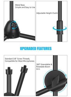 ZERIFAM Mic Stand, Double Support Tripod Microphone Stand, Floor Boom Mic Stand Height Adjustable from 29.5" to 59" with 2 Mic Clips for Singing Stage Performance Party Mic Mount  - Image 5