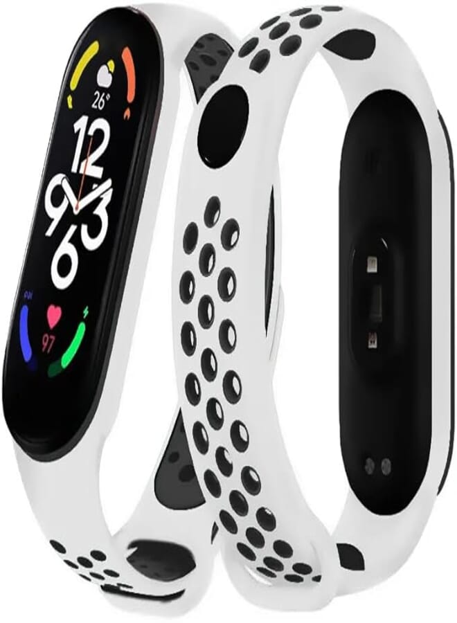 Next store Silicone Sport Strap Compatible with Mi Band 5 / Mi Band 6 Breathable Replacement Strap Compatible with Xiaomi Mi Band 5 6 Smart Watch, One Size (White/Black)