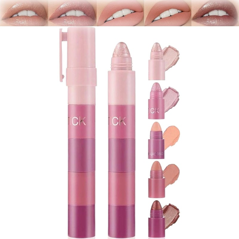 5Color Matte Shimmer Lipstick Stick LongLasting Waterproof SmudgeProof Blendable Quick Application TravelFriendly Lightweight Comfortable Gradient Effect AllDay Wear Pink Lip
