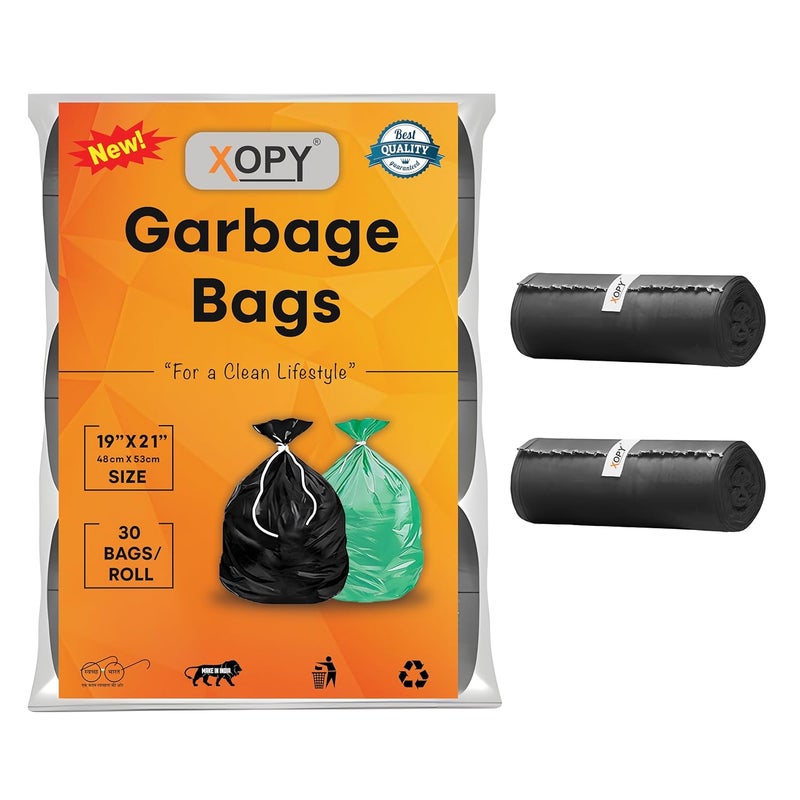 XOPY XOPY Premium EcoFriendly Garbage Bag 19 X 21 Inches Medium Size Dustbin Bag Pack of 2 Rolls60 Trash Bags Black Colour Waste Bag For Everyday Use Bin Bag For Dry Wet Waste Pouch Packing  - Image 1