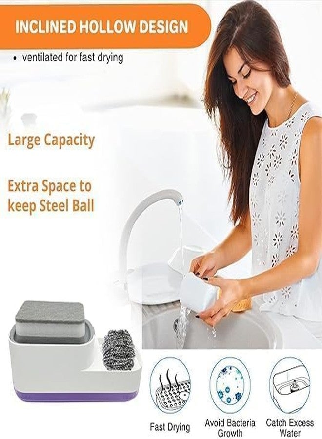 Clickify 3 in 1 Liquid Soap Dispenser with Sponge Holder Kitchen Cleaning Storage Holder Dish Washing Cleaner Rust Proof Sink Dish Washing Soap Dispenser Set (Multicolor) - Image 5