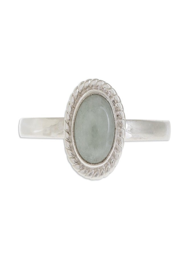 NOVICA Artisan Handmade Jade Solitaire Ring Apple Green Crafted Guatemala Sterling Silver [crownbezel 0.4 in L x 0.3 in W x 0.2 in H Band Width 2 mm W] ' Oval Beauty' - Image 1