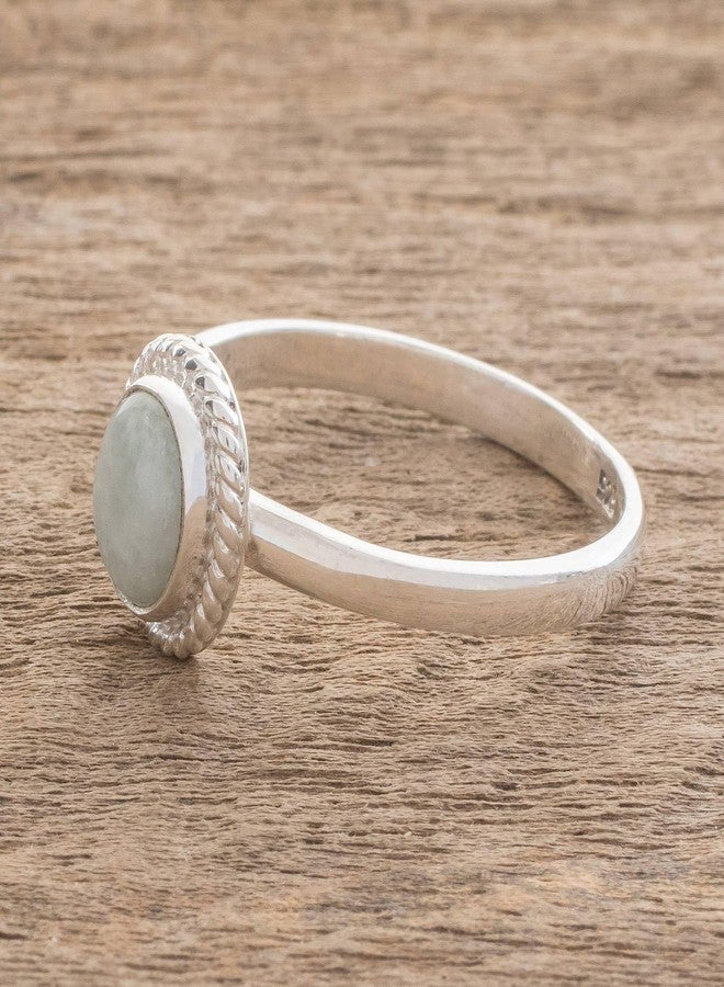NOVICA Artisan Handmade Jade Solitaire Ring Apple Green Crafted Guatemala Sterling Silver [crownbezel 0.4 in L x 0.3 in W x 0.2 in H Band Width 2 mm W] ' Oval Beauty' - Image 2