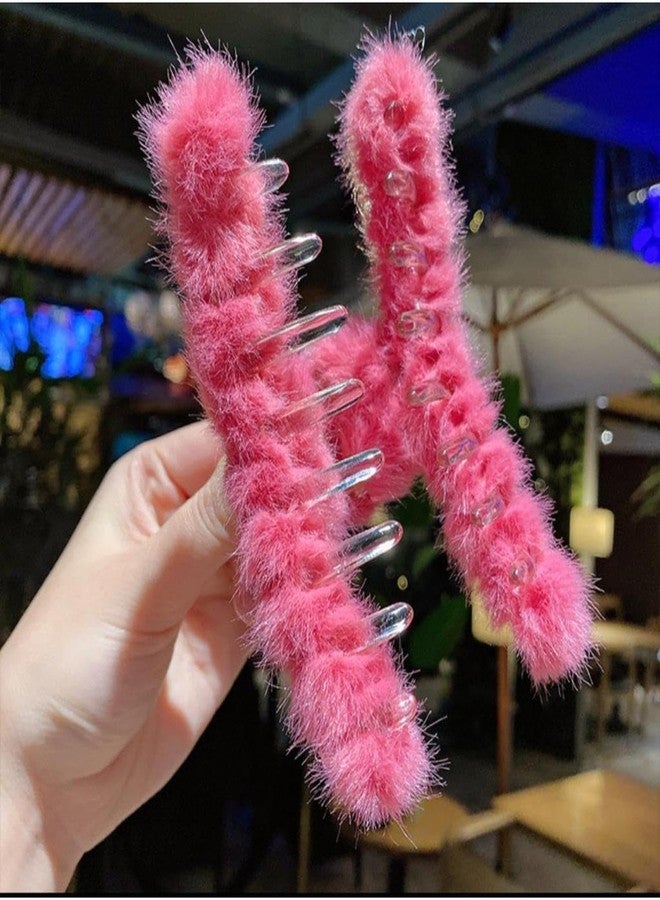 DN Creation مجموعة من قطعتين من مشابك الشعر الكبيرة والناعمة المصنوعة من فرو صناعي ناعم يشبه فرو الأرانب، مانعة للانزلاق، للنساء والفتيات - لون عشوائي - Image 2