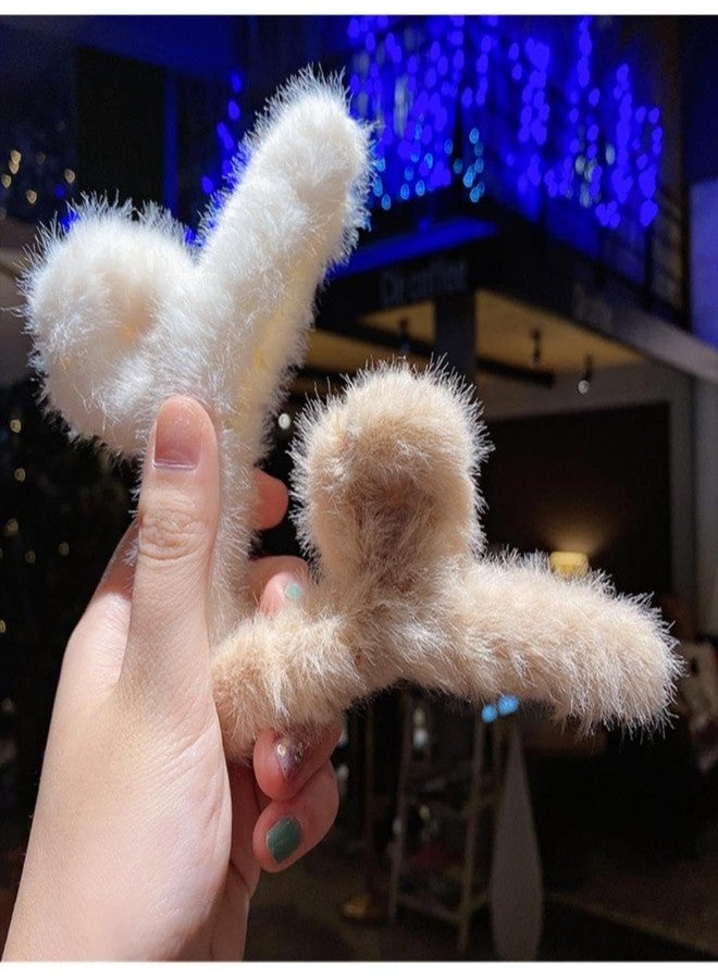 DN Creation مجموعة من قطعتين من مشابك الشعر الكبيرة والناعمة المصنوعة من فرو صناعي ناعم يشبه فرو الأرانب، مانعة للانزلاق، للنساء والفتيات - لون عشوائي - Image 4