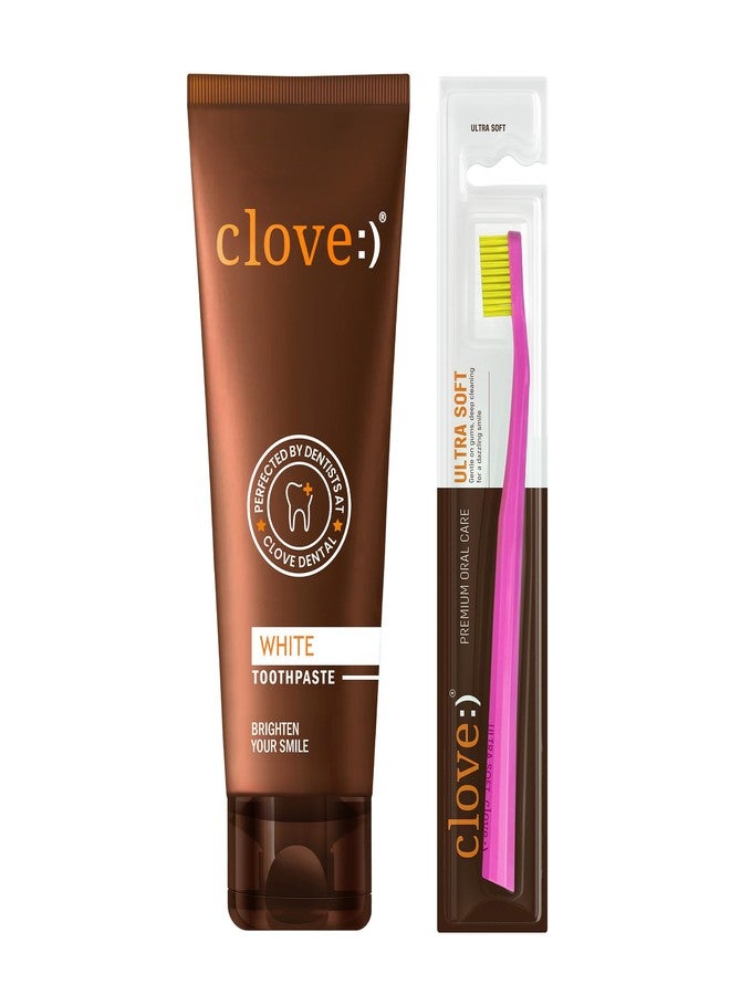 Clove White Toothpaste Combo Pack of 2, 1 White Toothpastes + 1 Ultra Soft Toothbrushes, Teeth Stain Removal, Whiten Yellow Teeth, Helps Remove Gutka, Pan, Tobacco Stains , Perfected by Dentist, Enamel Safe Teeth Whitening for Daily Use – 100gm - Image 1