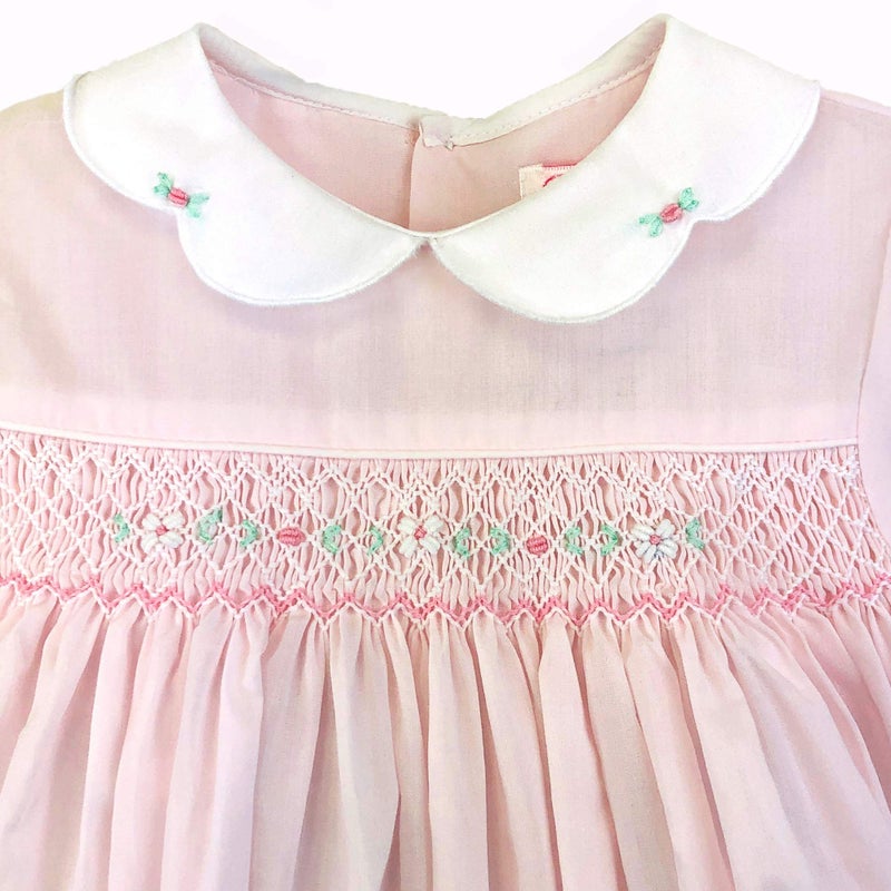 Petit Ami Baby Girlsâ€™ Hand Embroidered Smocked Bubble Romper, 6 Months, Pink - Image 3