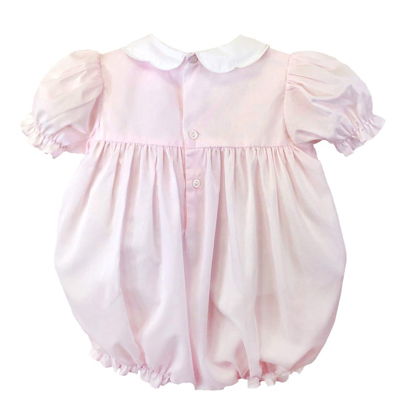 Petit Ami Baby Girlsâ€™ Hand Embroidered Smocked Bubble Romper, 6 Months, Pink - Image 2