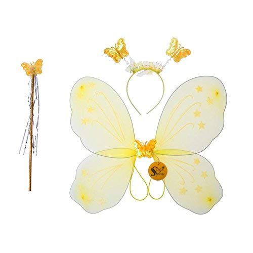 Sage Square Girls Butterfly Fairy Angel Wing, Wand and Hairband (Yellow, Single) - Image 3