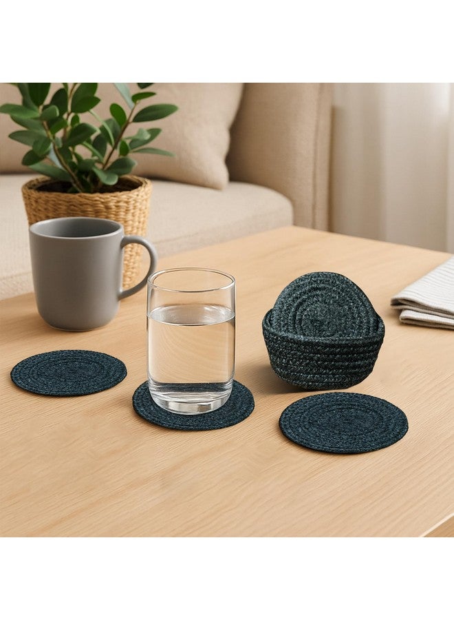 Ariya 6 Psc PP & Cotton Blend Dark Grey Coasters (6 Inch) - Absorbent, Woven, Ideal for Room, Hotel, Bar, Housewarming Gift - Image 2