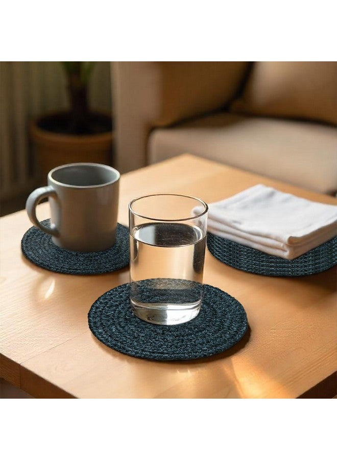 Ariya 6 Psc PP & Cotton Blend Dark Grey Coasters (6 Inch) - Absorbent, Woven, Ideal for Room, Hotel, Bar, Housewarming Gift - Image 5
