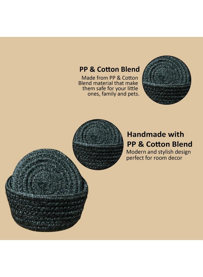 Ariya 6 Psc PP & Cotton Blend Dark Grey Coasters (6 Inch) - Absorbent, Woven, Ideal for Room, Hotel, Bar, Housewarming Gift - Image 4