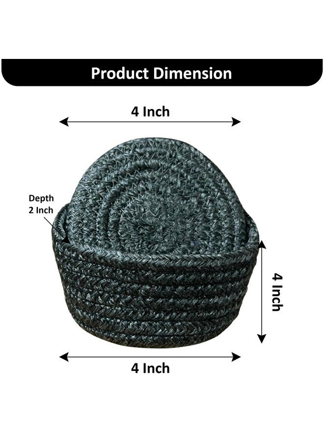 Ariya 6 Psc PP & Cotton Blend Dark Grey Coasters (6 Inch) - Absorbent, Woven, Ideal for Room, Hotel, Bar, Housewarming Gift - Image 3