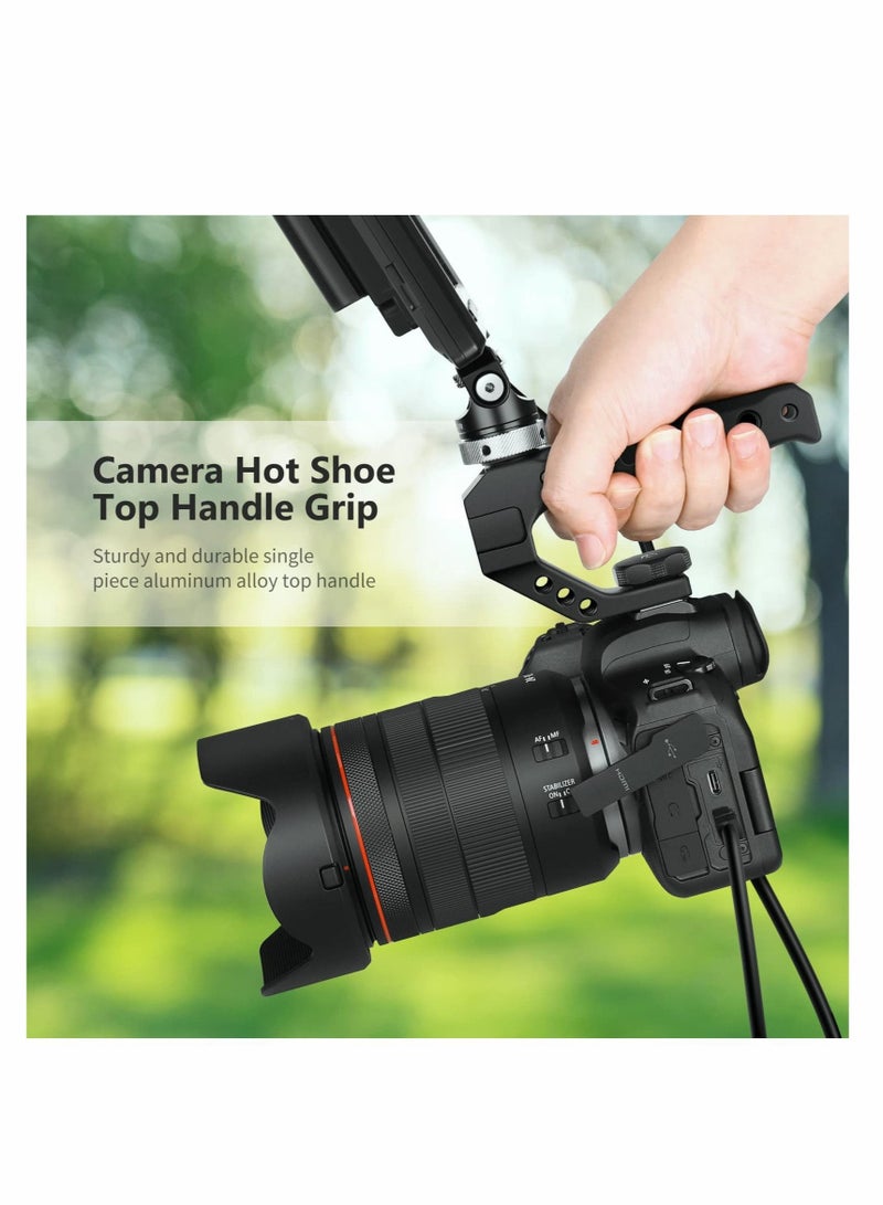 Universal Camera Hot Shoe Top Handle Grip,  Universal Video Stabilizing Rig with 3 Cold Shoe Mounts for DSLR cameras, Fits Microphone, LED Light, Monitor for Low-Angle Shots, Metal - ST28 - Image 2
