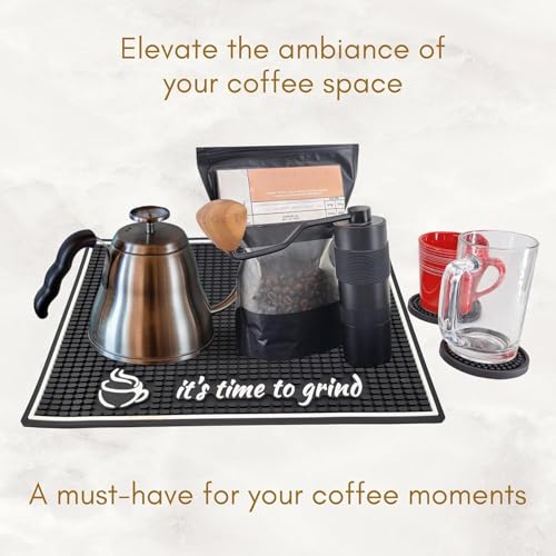 STORE 2508 BeanZeek Silicone Coffee Mat for Countertop – It’s Time to Grind Coffee Bar Mat, Coffee Bar Accessories Protects Kitchen Countertop 18x12 Inches, Black - Image 4