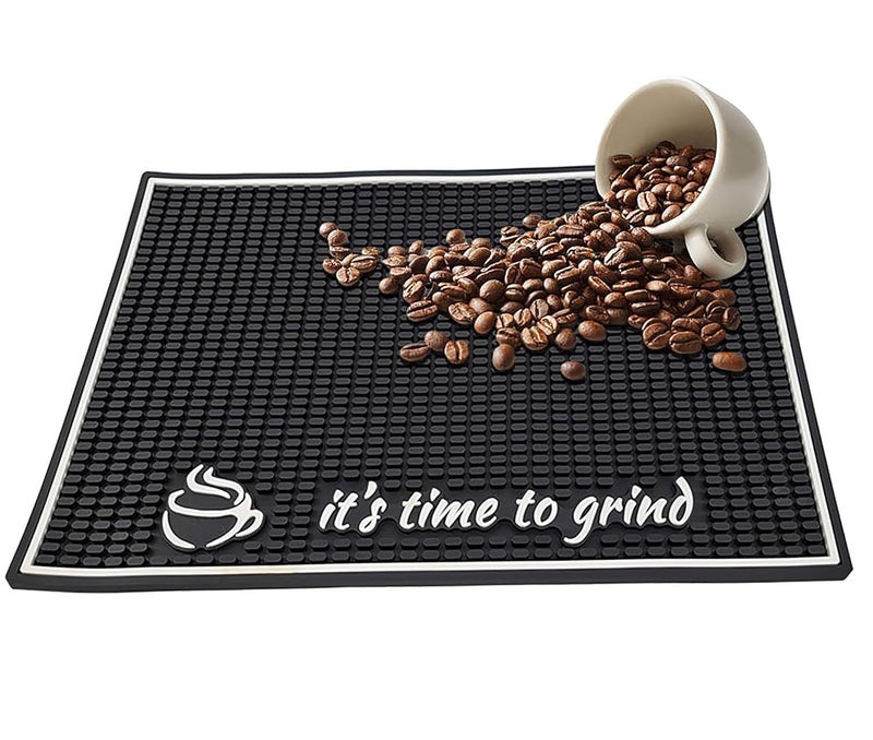 STORE 2508 BeanZeek Silicone Coffee Mat for Countertop – It’s Time to Grind Coffee Bar Mat, Coffee Bar Accessories Protects Kitchen Countertop 18x12 Inches, Black - Image 1