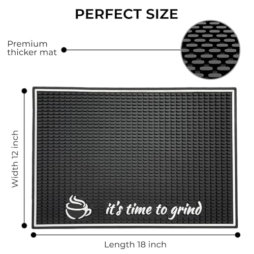 STORE 2508 BeanZeek Silicone Coffee Mat for Countertop – It’s Time to Grind Coffee Bar Mat, Coffee Bar Accessories Protects Kitchen Countertop 18x12 Inches, Black - Image 2