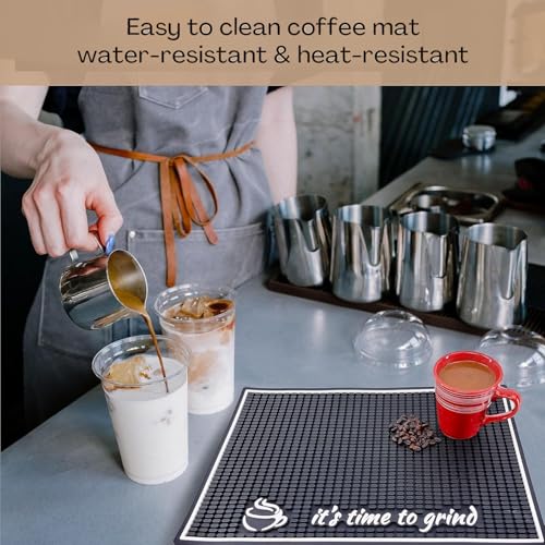 STORE 2508 BeanZeek Silicone Coffee Mat for Countertop – It’s Time to Grind Coffee Bar Mat, Coffee Bar Accessories Protects Kitchen Countertop 18x12 Inches, Black - Image 5
