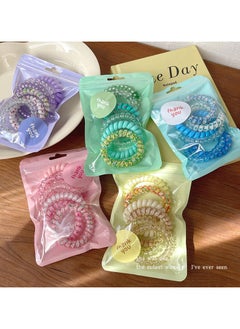 KHAJUL 6-Piece Waterproof Spiral Hair Ties,  Multicolour Ponytail Holders For Woman Girls Telephone Cord Hair Coils For Thin Hair (Yellow)  - Image 5