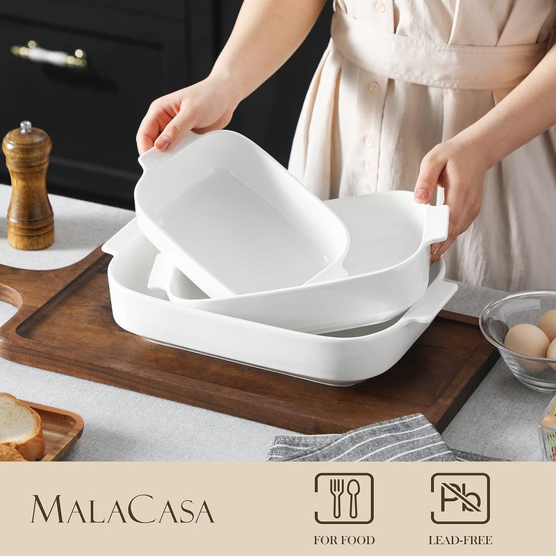 MALACASA Casserole Dishes for Oven Porcelain Baking Dishes Set of 3 Durable Casserole Dish Set Lasagna Pan Deep Ceramic Bakeware Sets with Handles White 13811794 Series Bake - Image 4