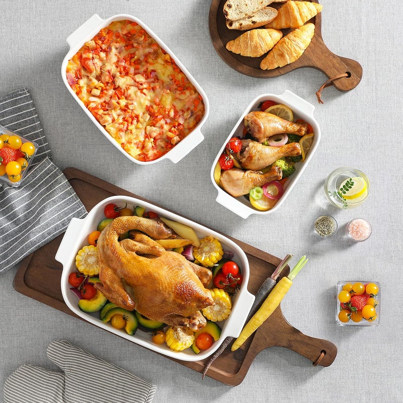 MALACASA Casserole Dishes for Oven Porcelain Baking Dishes Set of 3 Durable Casserole Dish Set Lasagna Pan Deep Ceramic Bakeware Sets with Handles White 13811794 Series Bake - Image 5