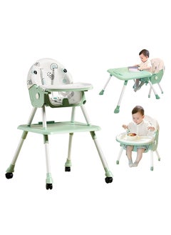 Perfii Baby Highchair with Wheels Adjustable Height Feeding Chair with Tray Toddler Booster Seat for Kids Dining Chair with Seat Belt  - Image 1