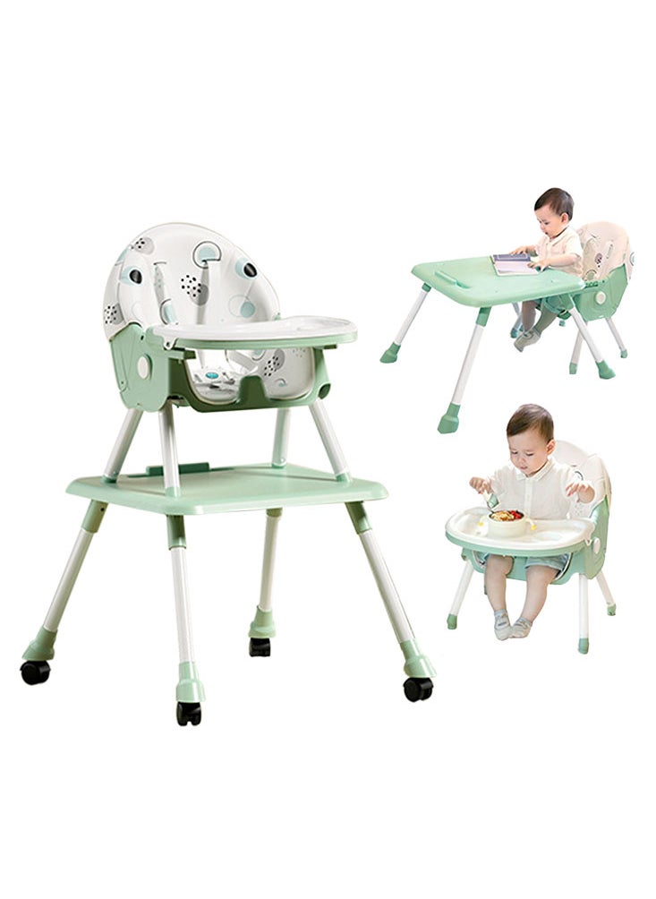 Perfii - Baby Highchair with Wheels Adjustable Height Feeding Chair with Tray Toddler Booster Seat for Kids Dining Chair with Seat Belt - Image 1