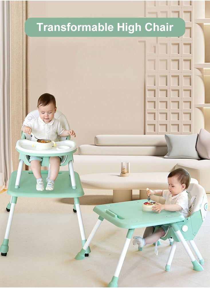 Perfii - Baby Highchair with Wheels Adjustable Height Feeding Chair with Tray Toddler Booster Seat for Kids Dining Chair with Seat Belt - Image 1