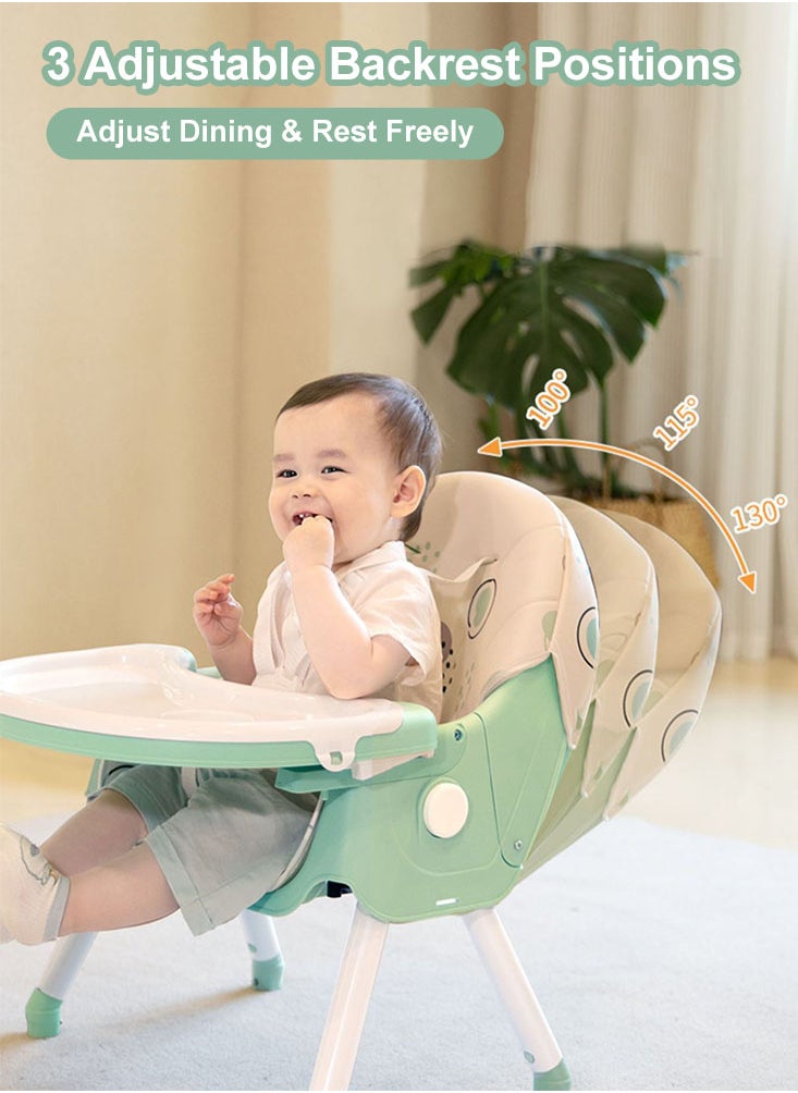 Perfii - Baby Highchair with Wheels Adjustable Height Feeding Chair with Tray Toddler Booster Seat for Kids Dining Chair with Seat Belt - Image 1