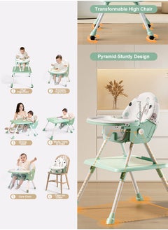 Perfii Baby Highchair with Wheels Adjustable Height Feeding Chair with Tray Toddler Booster Seat for Kids Dining Chair with Seat Belt  - Image 2