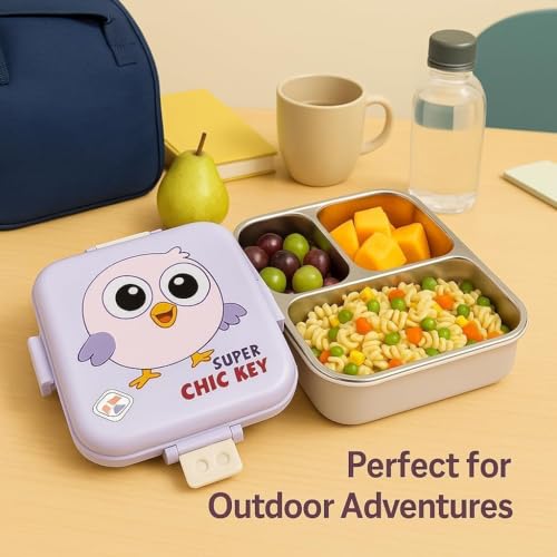 MEDALLIX 2 Layer Stainless Steel Lunch Box – Insulated, Leak-Proof & BPA-Free Bento Tiffin with Detachable Tray & Container | Kids & Office Lunch Box for School, Travel – 1120ml + 70ml, Lavender - Image 5